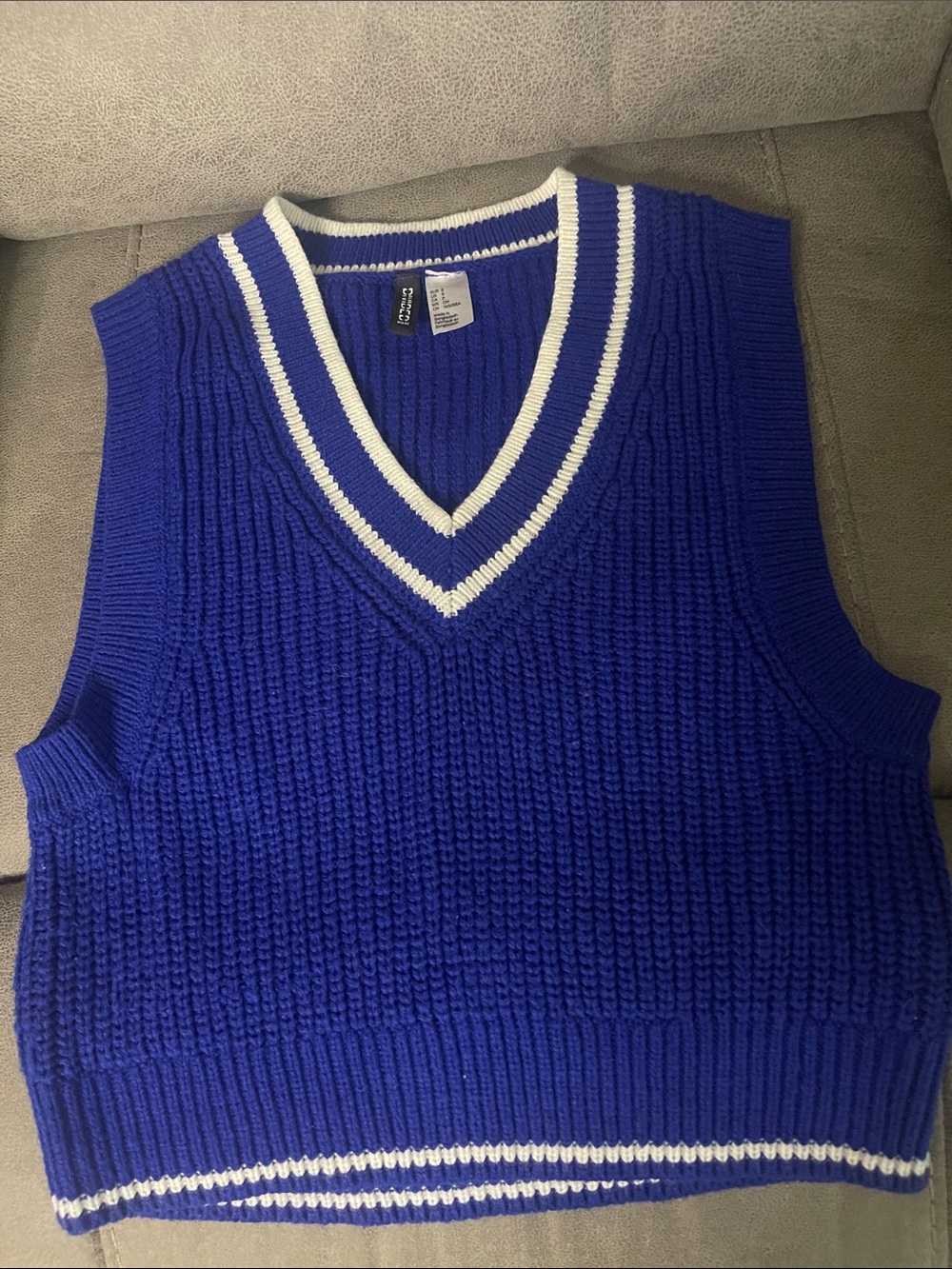 Divided Royal Blue V-Neck Sweater Vest with White Trim